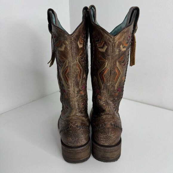 Corral Vintage Western Women Cowboy Boots Size 6.5M Aztec Embroidered Square Toe main image 0